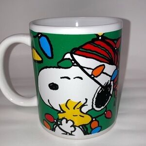 Snoopy and Woodstock holiday lights mug